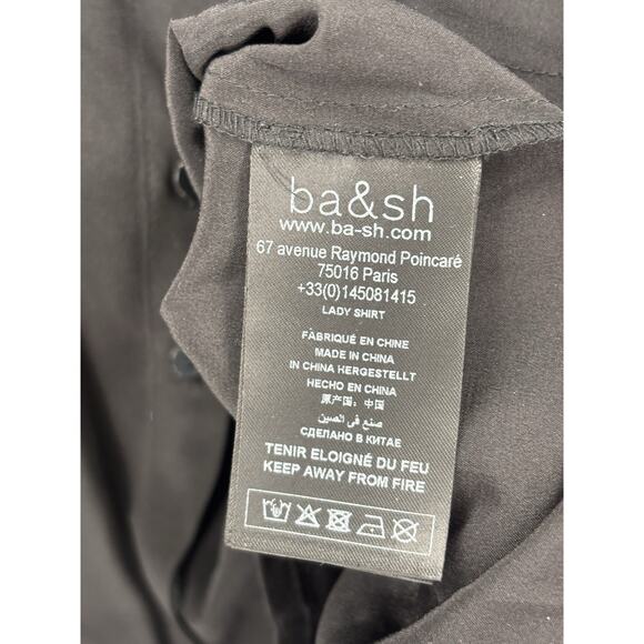 Ba&sh Button Up Shirt Womens Small Black Long Sleeves 100% Silk Collared V Neck - Picture 9 of 16